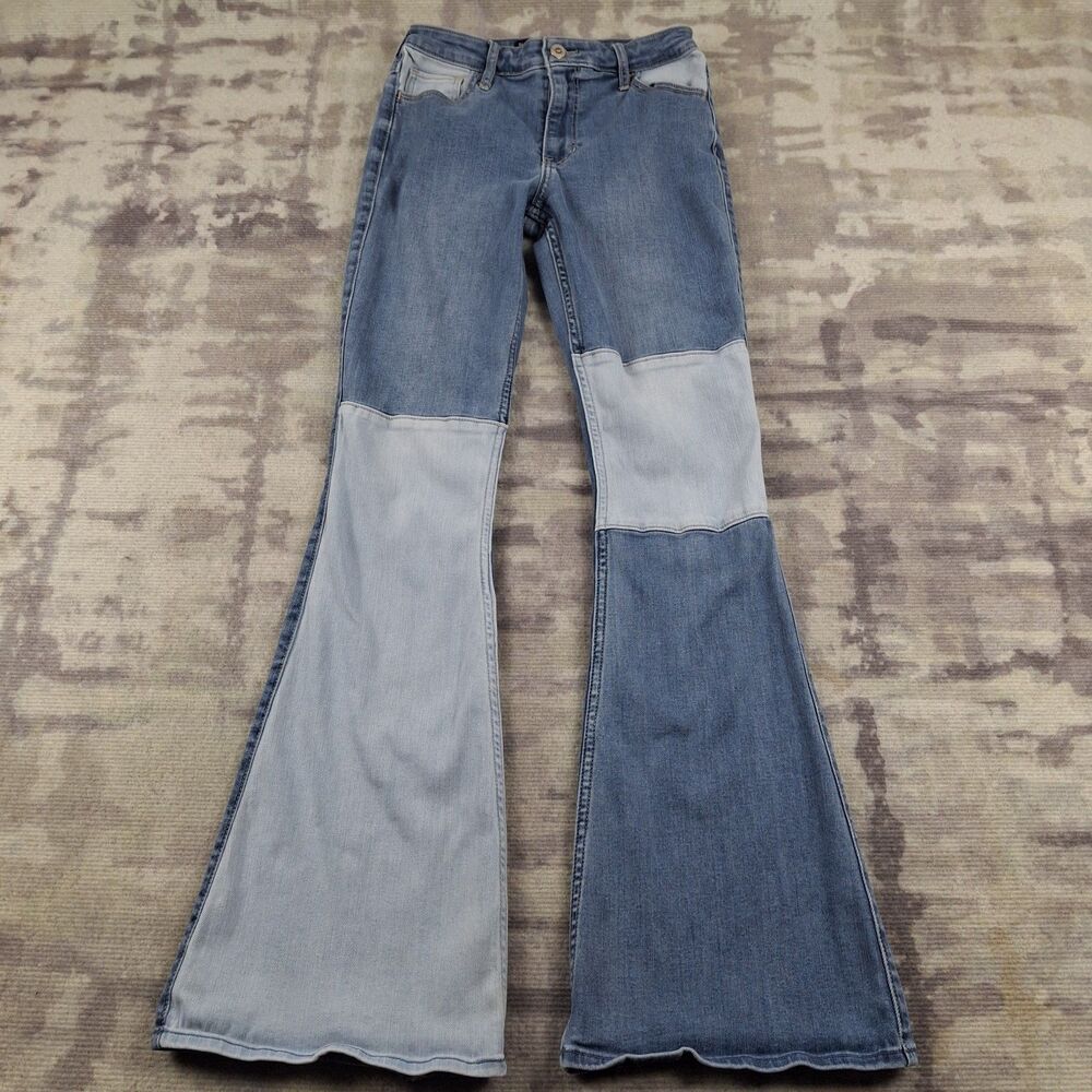 Hollister Patchwork Flare Jeans Womens 5L 27x33 Colorblock Boho Y2K Vintage...